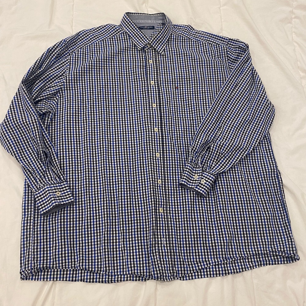 Casa Moda Checkered Button Down Dress Shirt- Size 4XL